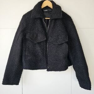 Ci Sono Black Textured Jacket Medium Coat Crop Style